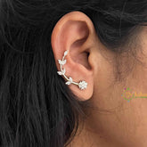 Vriksham Floral Vine CZ Ear Climber-Silver Statement EarCuff Stud Earrings-G20268